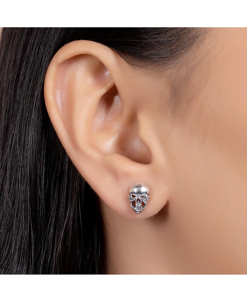 Bling Jewelry Caribbean Pirate Skeleton Goth Skull Stud Earrings Bikers, Punk Rockers Crafted from .925 Sterling Silver.