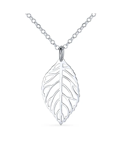 Bling Jewelry Native American Style Bohemian Boho Nature Open Leaf Dangling Pendant Necklace Western Jewelry .925 Sterling Silver With Chain