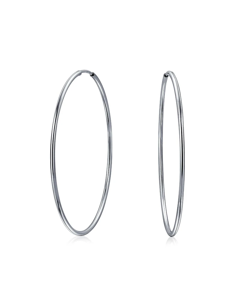 Bling Jewelry Thin Minimalist Hoop Huggie Earrings Sterling Silver Various Sizes