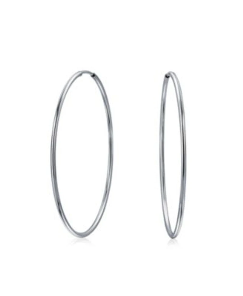Bling Jewelry Thin Minimalist Hoop Huggie Earrings Sterling Silver Various Sizes