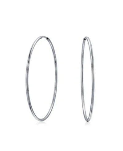 Bling Jewelry Thin Minimalist Hoop Huggie Earrings Sterling Silver Various Sizes
