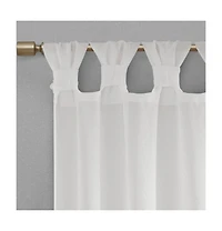 Madison Park Rosette Floral Embellished Cuff Tab Top Solid Curtain Panel, 50"W x 84"L