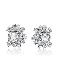 Sterling Silver 14k Gold Plated Cubic Zirconia Flower Cluster Stud Earrings
