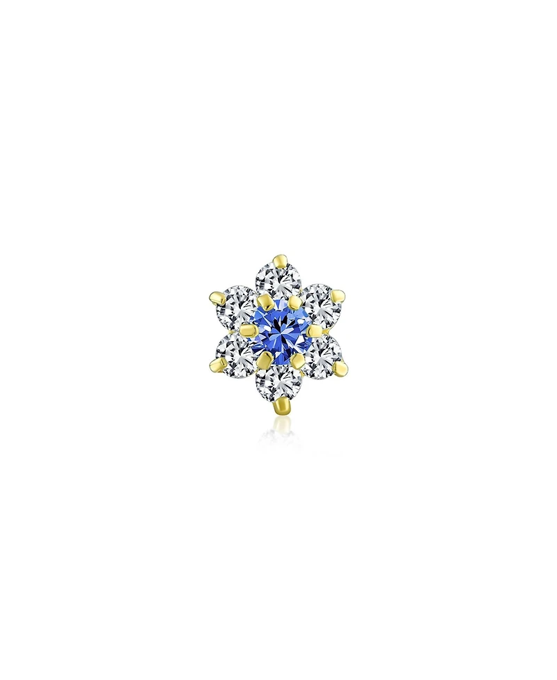 Bling Jewelry Tiny Blue Cubic Zirconia Flower Helix Cartilage Ear Lobe Piercing Daith Cz 1 Piece Stud Earring For Women 14K Gold Screw back 4MM