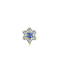 Bling Jewelry Tiny Blue Cubic Zirconia Flower Helix Cartilage Ear Lobe Piercing Daith Cz 1 Piece Stud Earring For Women 14K Gold Screw back 4MM