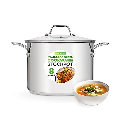 NutriChef Stainless Steel Cookware Stockpot - 8 Quart, Heavy Duty Induction Pot, Stock Pot With Lid
