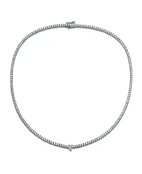 White Gold Plated with Clear Cubic Zirconia Tennis Necklace with Heart Centerpiece