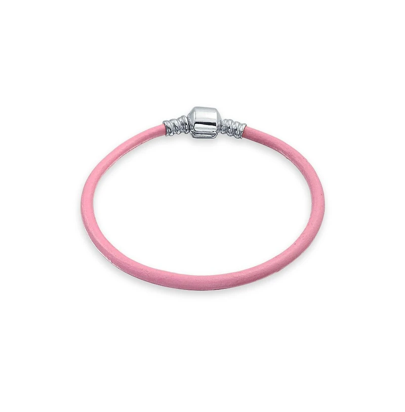 Bling Jewelry Unisex Pink Leather Strand Bracelet Bead Charms Silver Clasp