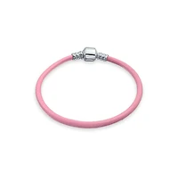 Bling Jewelry Unisex Pink Leather Strand Bracelet Bead Charms Silver Clasp