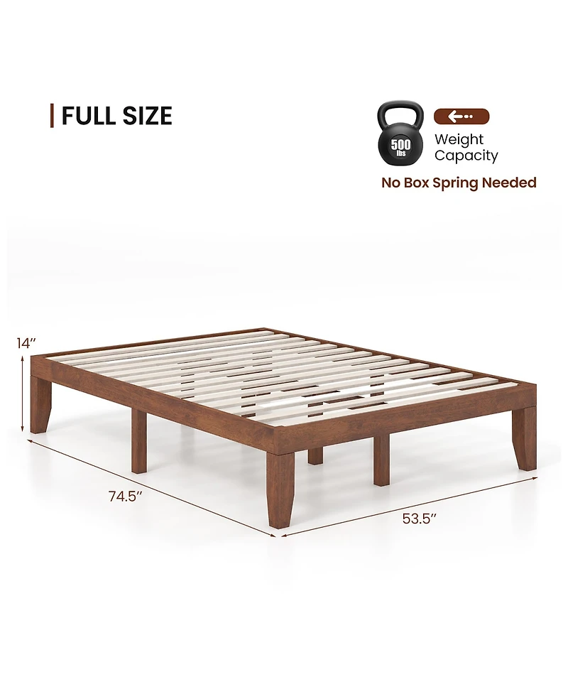 Gymax 14'' Full Size Wooden Platform Bed Frame w/ Strong Slat Support Brown Cherry