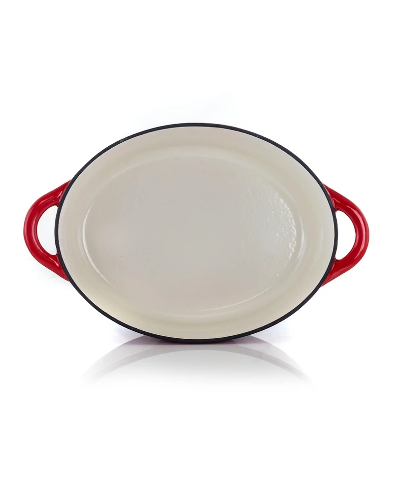 MegaChef 7 Quarts Oval Enameled Cast Iron Casserole in Red