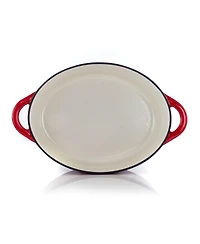 MegaChef 7 Quarts Oval Enameled Cast Iron Casserole in Red