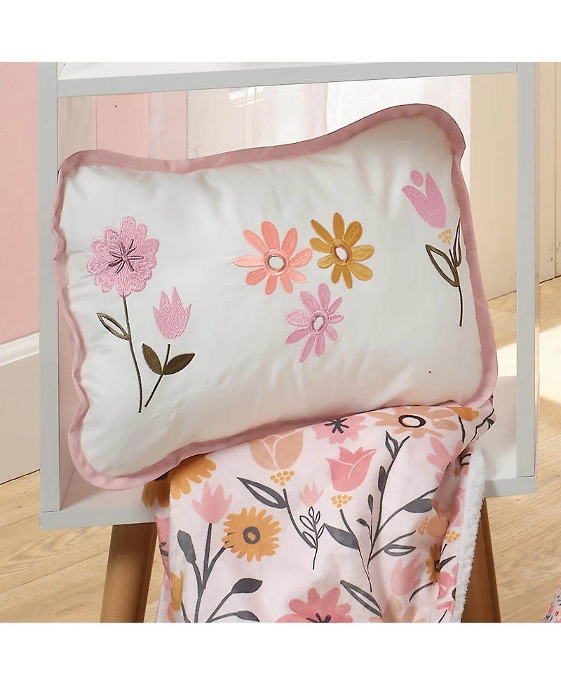Lambs & Ivy Little Garden Luxury Embroidered Floral Decorative Throw Pillow