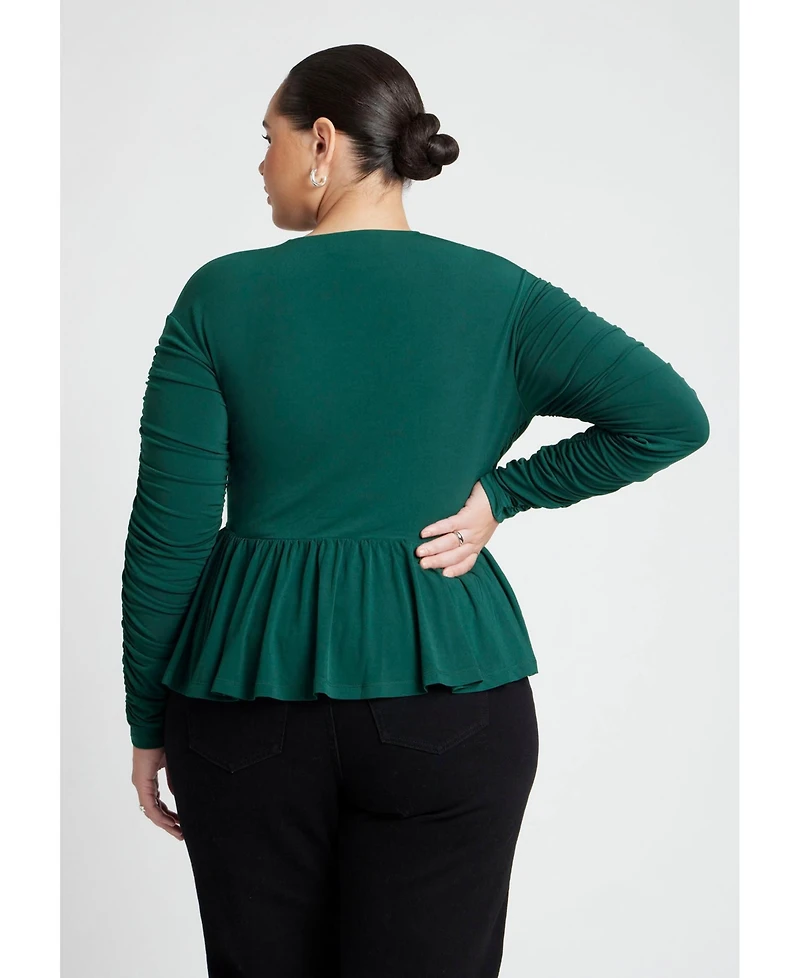 Eloquii Women's Plus Size Shirred Peplum Top