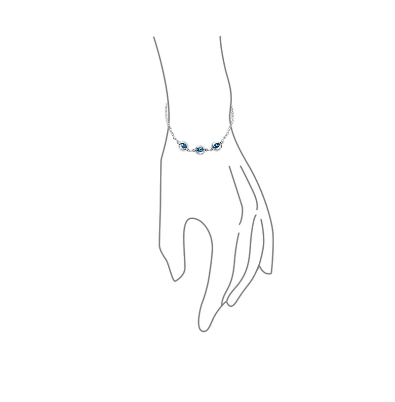Bling Jewelry Turkish Spiritual Protection Amulet Station Chain Link Three Blue Evil Eye Charm Bracelet Sterling Silver 7.5 Inch