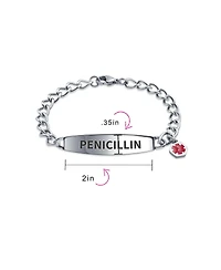 Bling Jewelry Penicillin Medical Identification Id Bracelet Miami Cuban Link Chain Stainless Steel 7.5 Inch