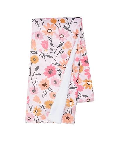 Lambs & Ivy Little Garden Soft Luxurious Pink Floral Warm Fleece Baby Blanket