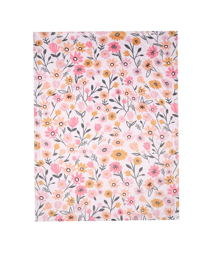 Lambs & Ivy Little Garden Soft Luxurious Pink Floral Warm Fleece Baby Blanket