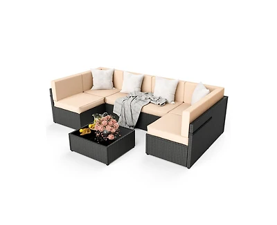 Gray 7-Piece Wicker Outdoor Sectional Set with Coffee Table and Cushions
