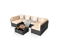 Gray 7-Piece Wicker Outdoor Sectional Set with Coffee Table and Cushions