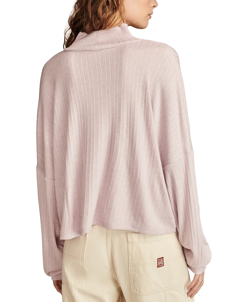 Lucky Brand Women's Cloud Ribbed Knit Mock Neck Top