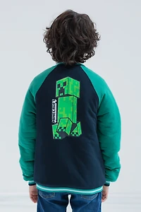 Minecraft Boys Creeper French Terry Zip Up Varsity Bomber Jacket