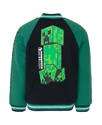 Minecraft Boys Creeper French Terry Zip Up Varsity Bomber Jacket