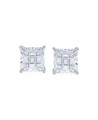 Bling Jewelry Invisible Cut Square Cz Checkboard Cubic Zirconia Prong Basket Set Stud Earrings .925 Sterling Silver