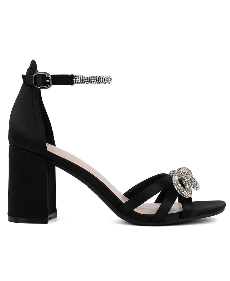 Jones New York Women's Earaman Block Heel Rhinestone Bow Dress Sandals