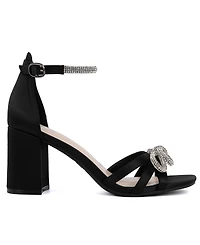 Jones New York Women's Earaman Block Heel Rhinestone Bow Dress Sandals