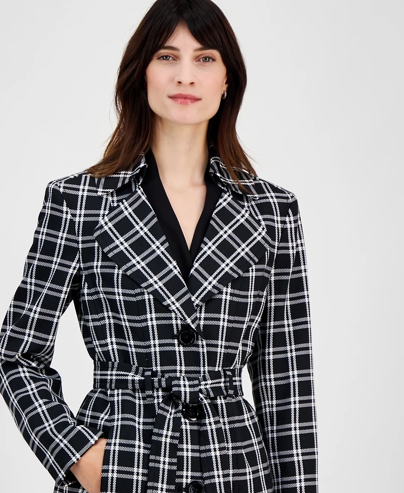 Le Suit Women's Plaid Belted Trench Suit, Regular & Petite