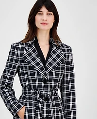Le Suit Women's Plaid Belted Trench Suit, Regular & Petite