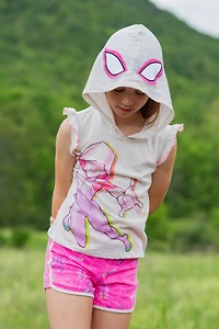 Spiderman Toddler Girls Marvel Spider-Man Spider-Gwen Ghost Spider Cosplay Hooded Tank Top & French Terry Shorts Outfit Set to