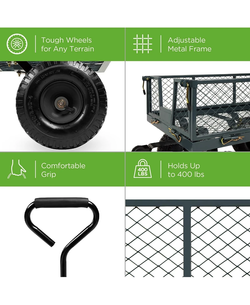Best Choice Products Heavy-Duty Steel Garden Wagon Lawn Utility Cart w/ 400lb Capacity, Removable Sides, Handle - Gray