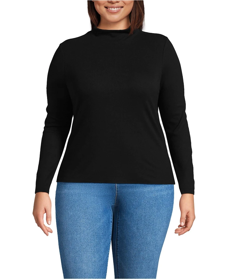 Lands' End Plus Drapey Rib Skimming Long Sleeve Mock Neck