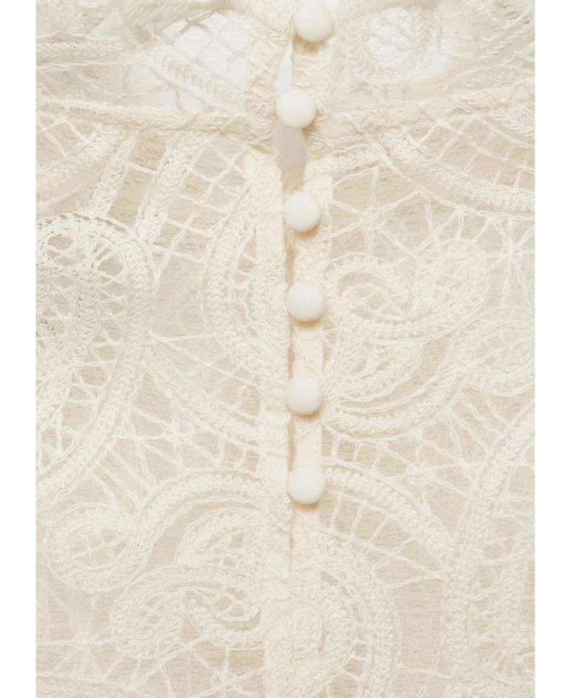 Mango Women's High-Neck Sheer Cotton Lace Blouse