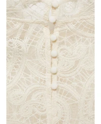 Mango Women's High-Neck Sheer Cotton Lace Blouse