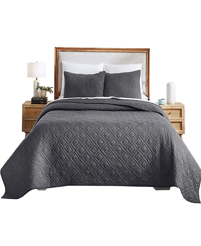 Hand-Quilted 100% Cotton Quilt Set, Pre-Softened, 3 Piece Quilt & Sham Set by California Design Den