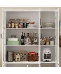 White 10-Shelf Wood Standard Bookcase With Doors, Drawers
