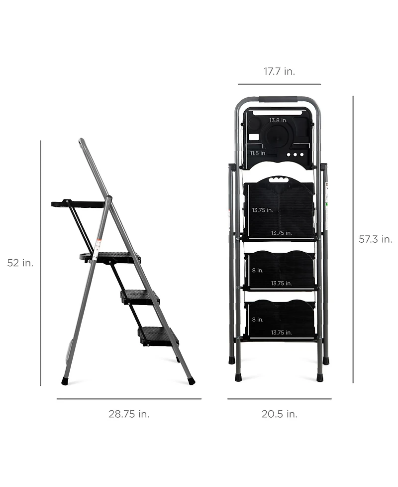 Best Choice Products 3-Step Portable Folding Anti-Slip Steel Ladder w/ Hand Grip, Utility Tray, 330lb Capacity