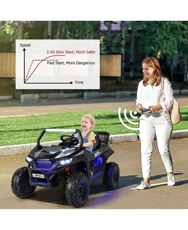 12V 2-Seater Kids Ride On Utv Rc Electric Vehicle Suspension w/ Lights & Music