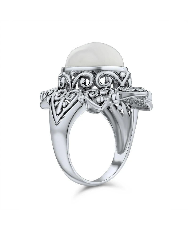 Bling Jewelry Western Large Filigree Oval Cabochon Armor Full Finger Statement Blue Natural Turquoise Ring Oxidized .925 Sterling Silver