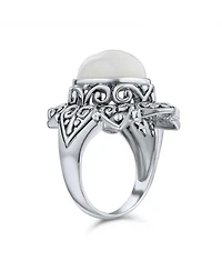 Bling Jewelry Western Large Filigree Oval Cabochon Armor Full Finger Statement Blue Natural Turquoise Ring Oxidized .925 Sterling Silver