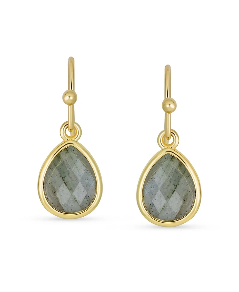 Bling Jewelry Delicate Fine Dusty Rose Natural Sandstone Quartz Faceted Briolette Teardrop Pear Shaped Drop French Wire Fish Hook Earrings Yellow Gold
