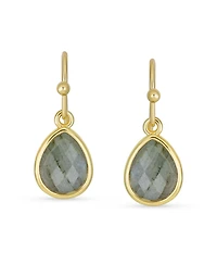 Bling Jewelry Delicate Fine Dusty Rose Natural Sandstone Quartz Faceted Briolette Teardrop Pear Shaped Drop French Wire Fish Hook Earrings Yellow Gold