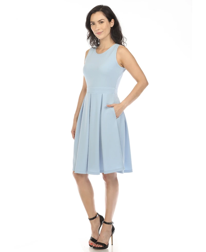 White Mark Women's Solid Fit and Flare Dress
