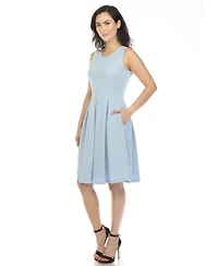 White Mark Women's Solid Fit and Flare Dress