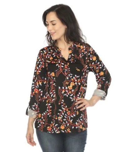 White Mark Womens Paisley Button Front Tunic Top