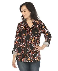 White Mark Womens Paisley Button Front Tunic Top