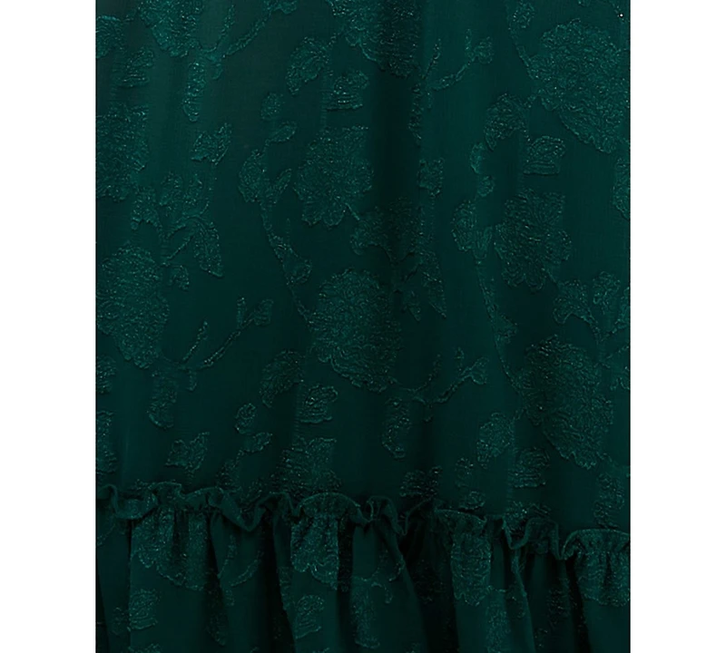 Crystal Doll Juniors' Ruffled Smocked Puff-Sleeve Midi Dress